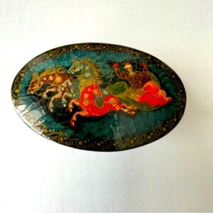 Vintage Russian black lacquer hand painted box.